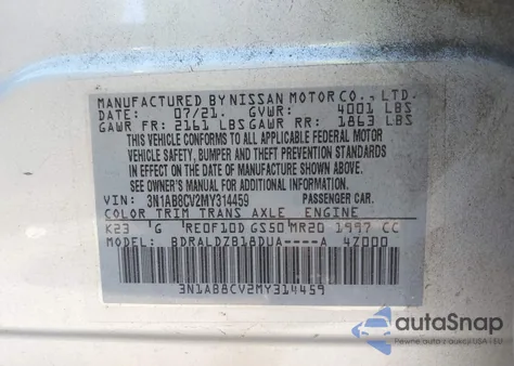 2021 Nissan Sentra Sv Xtronic Cvt from USA, damaged, VIN 3N1AB8CV2MY314459